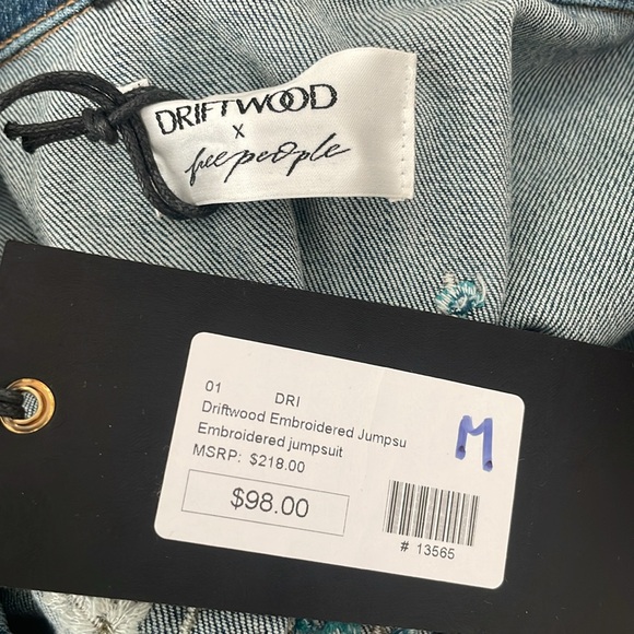NWT Free People x Driftwood Randi Embroidered Denim Coverall size Medium - Picture 7 of 9